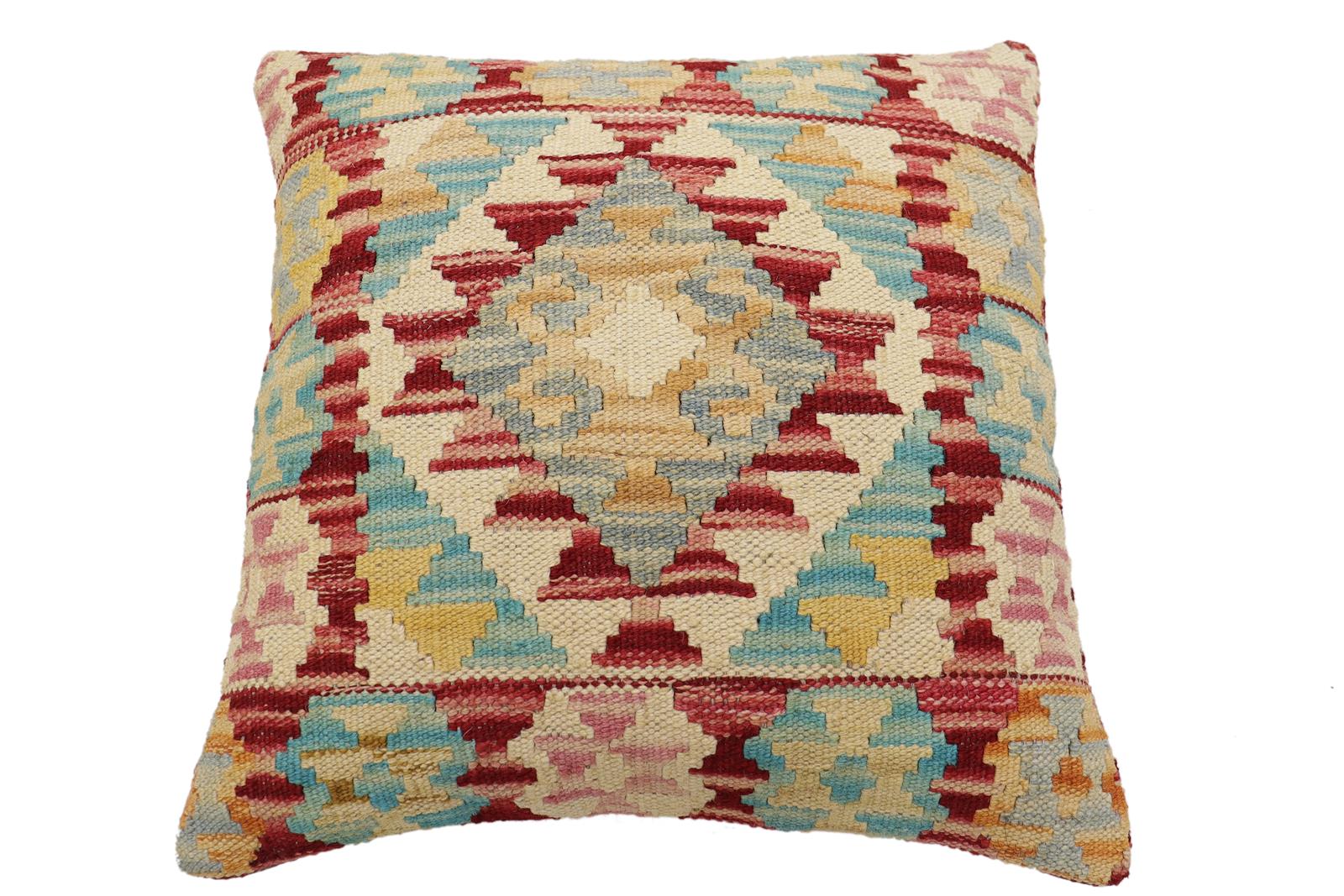 handmade Traditional Pillow Red Blue Hand-Woven SQUARE 100% WOOL Hand woven turkish pillow2 x 2