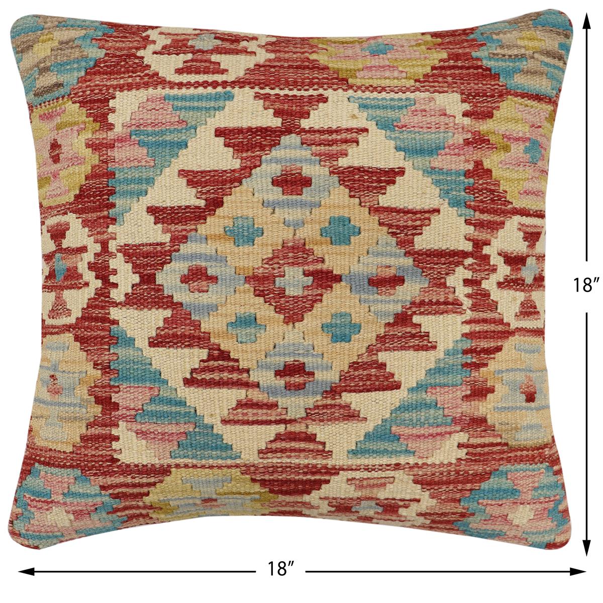 handmade Traditional Pillow Red Blue Hand-Woven SQUARE 100% WOOL Hand woven turkish pillow2 x 2