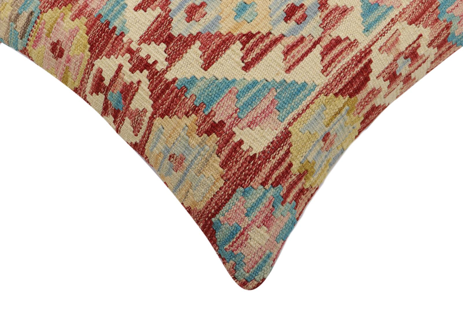 handmade Traditional Pillow Red Blue Hand-Woven SQUARE 100% WOOL Hand woven turkish pillow2 x 2
