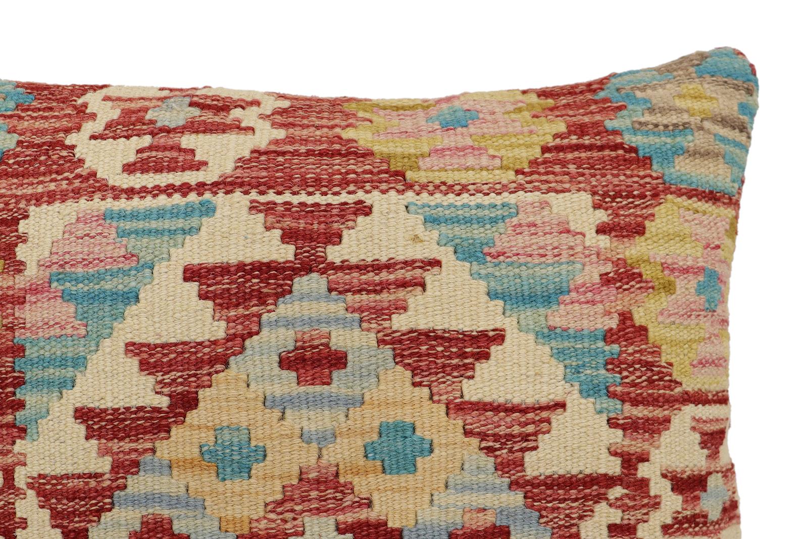 handmade Traditional Pillow Red Blue Hand-Woven SQUARE 100% WOOL Hand woven turkish pillow2 x 2