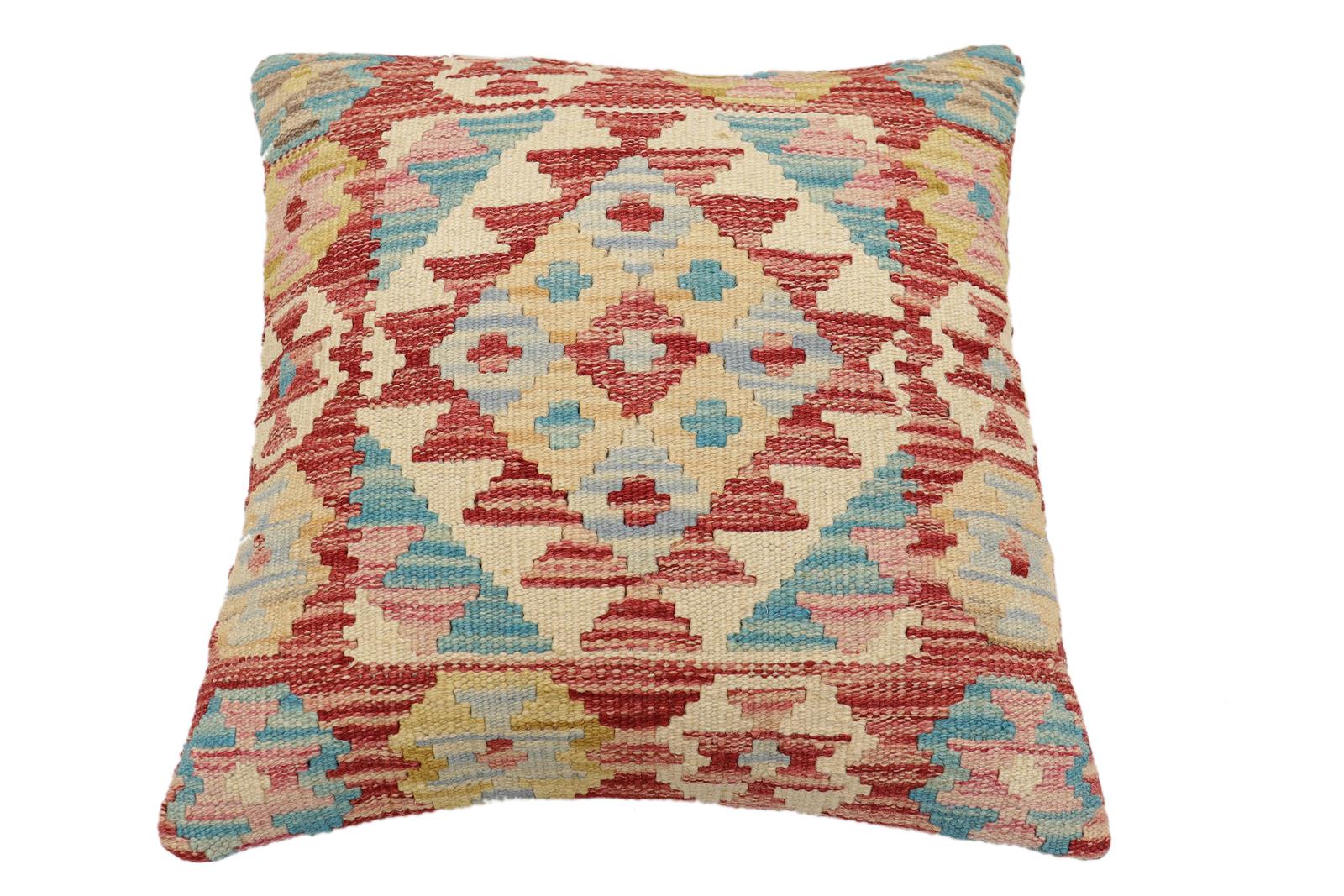 handmade Traditional Pillow Red Blue Hand-Woven SQUARE 100% WOOL Hand woven turkish pillow2 x 2