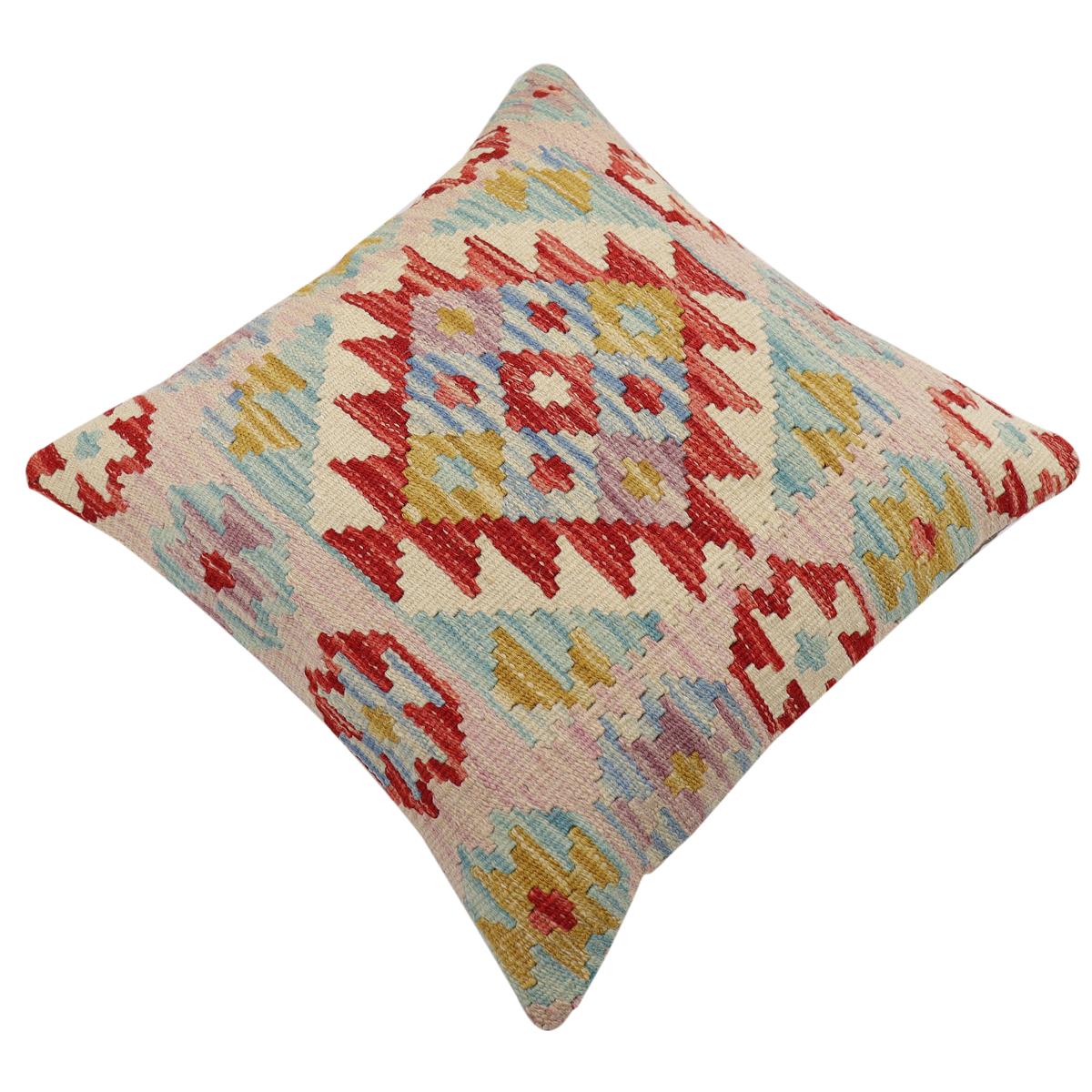 handmade Traditional Pillow Red Blue Hand-Woven SQUARE 100% WOOL Hand woven turkish pillow2 x 2