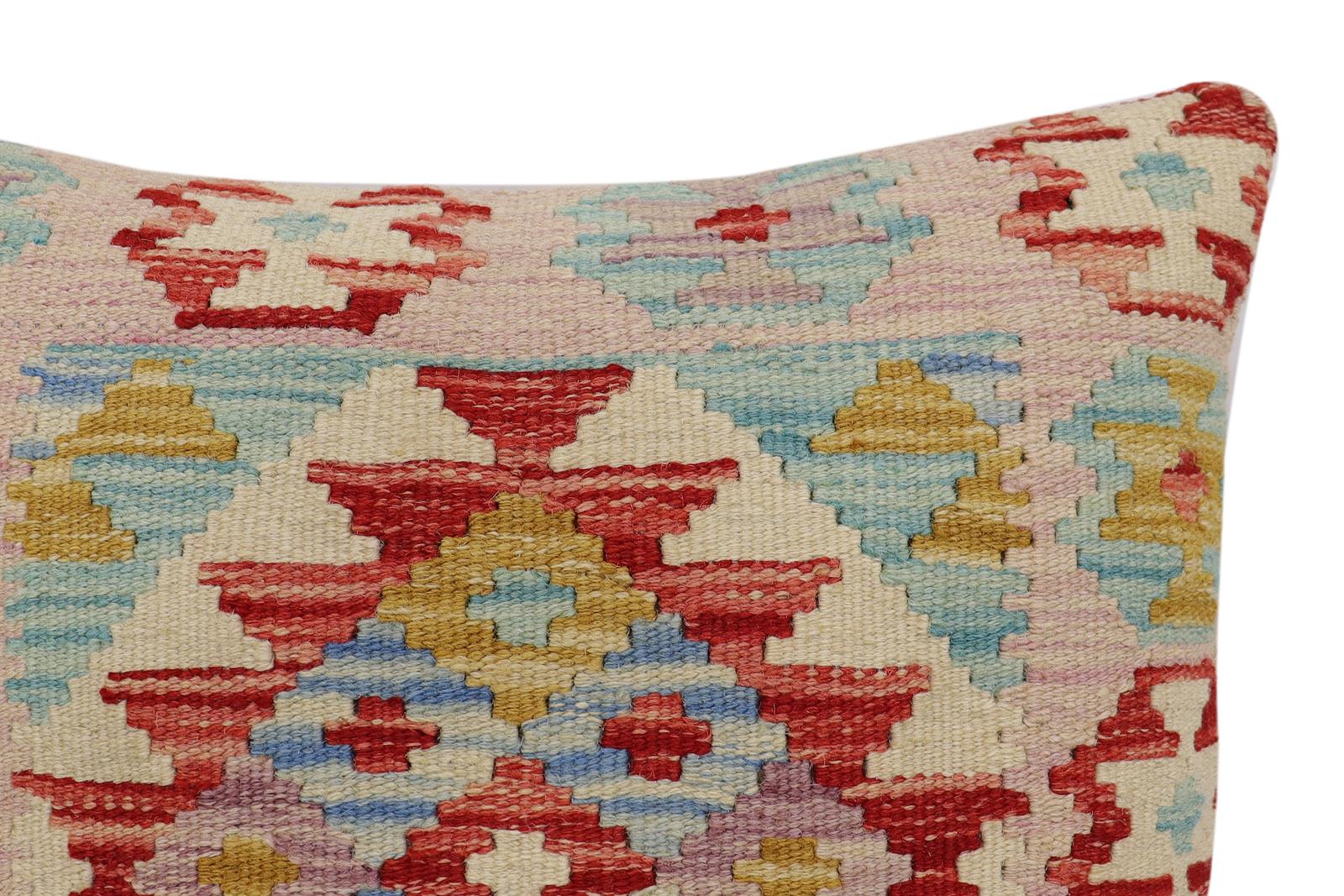 handmade Traditional Pillow Red Blue Hand-Woven SQUARE 100% WOOL Hand woven turkish pillow2 x 2