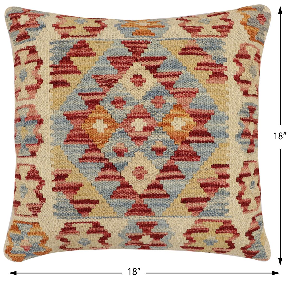 handmade Traditional Pillow Red Blue Hand-Woven SQUARE 100% WOOL Hand woven turkish pillow2 x 2