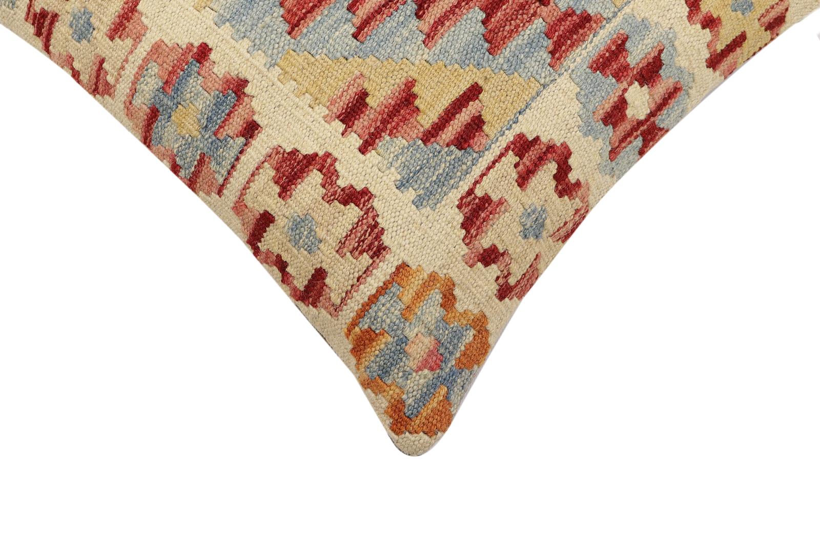 handmade Traditional Pillow Red Blue Hand-Woven SQUARE 100% WOOL Hand woven turkish pillow2 x 2
