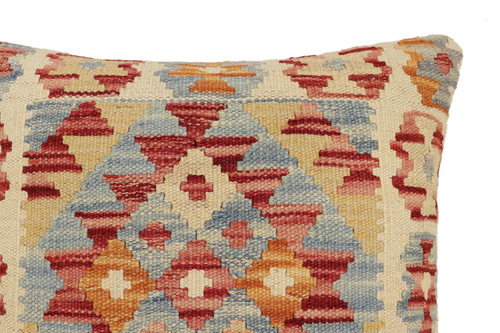 handmade Traditional Pillow Red Blue Hand-Woven SQUARE 100% WOOL Hand woven turkish pillow2 x 2