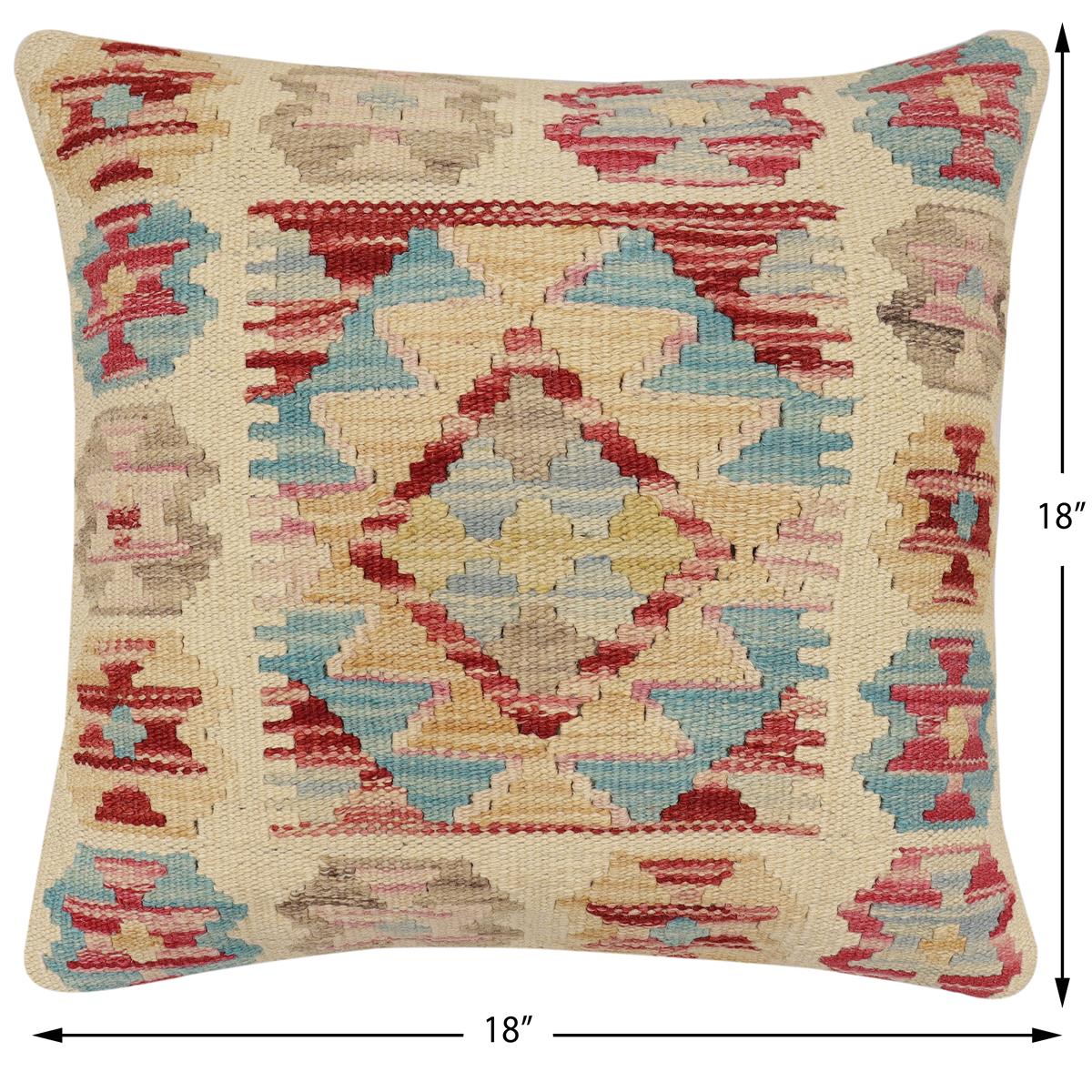 handmade Traditional Pillow Beige Red Hand-Woven SQUARE 100% WOOL Hand woven turkish pillow2 x 2