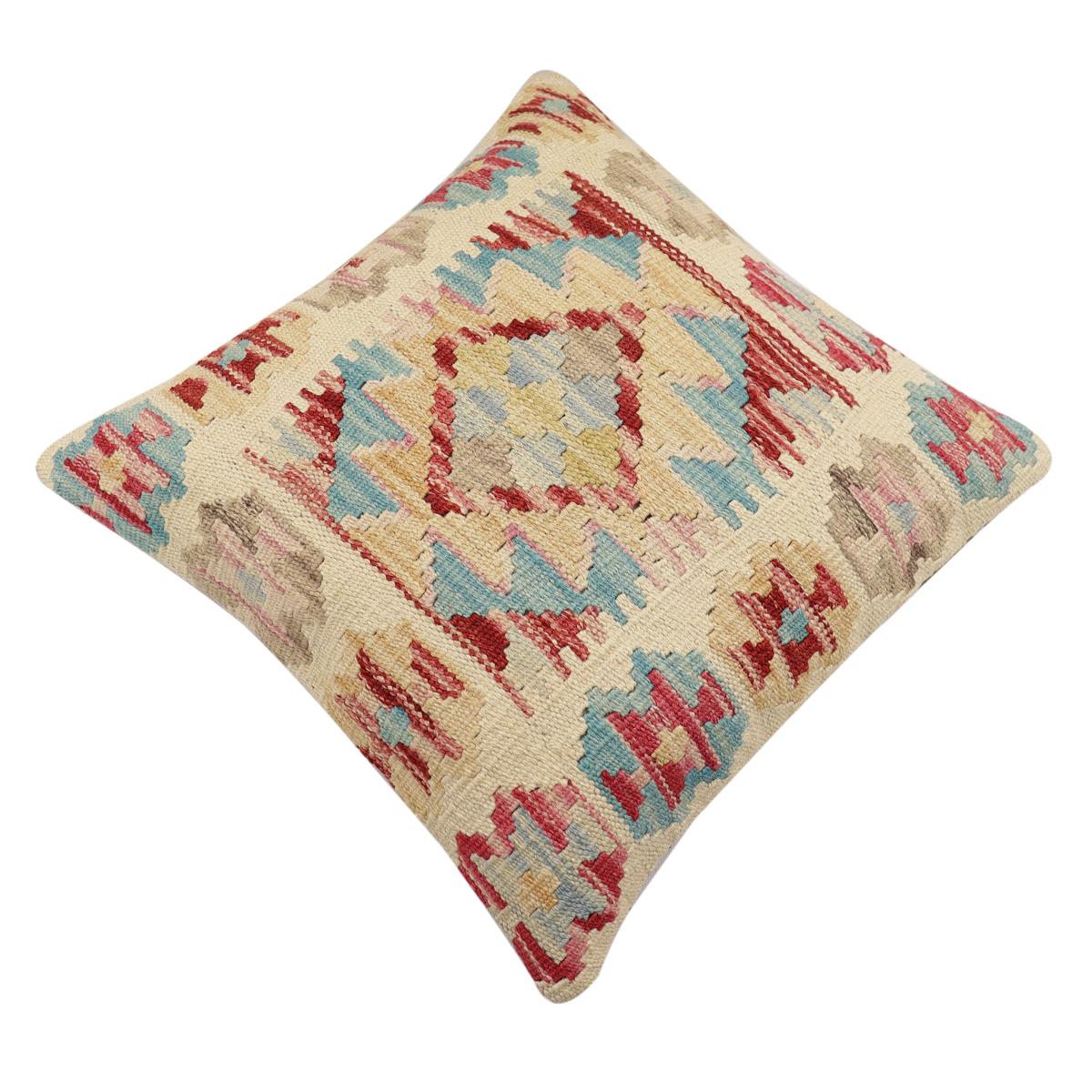 handmade Traditional Pillow Beige Red Hand-Woven SQUARE 100% WOOL Hand woven turkish pillow2 x 2
