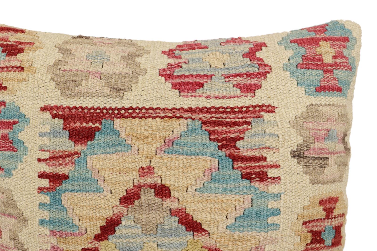 handmade Traditional Pillow Beige Red Hand-Woven SQUARE 100% WOOL Hand woven turkish pillow2 x 2