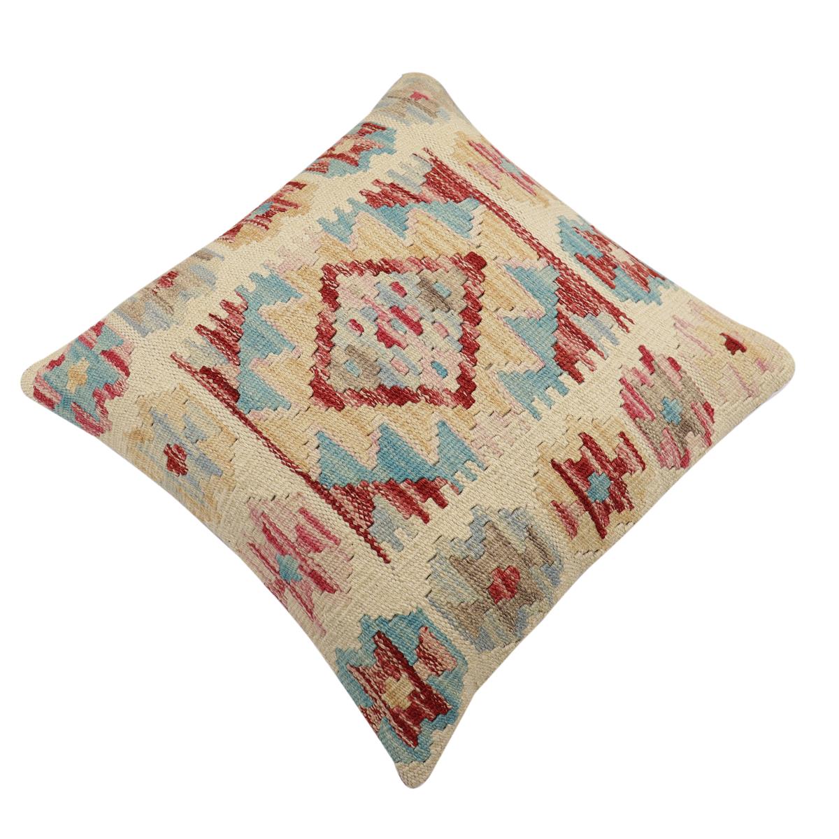 handmade Traditional Pillow Beige Red Hand-Woven SQUARE 100% WOOL Hand woven turkish pillow2 x 2