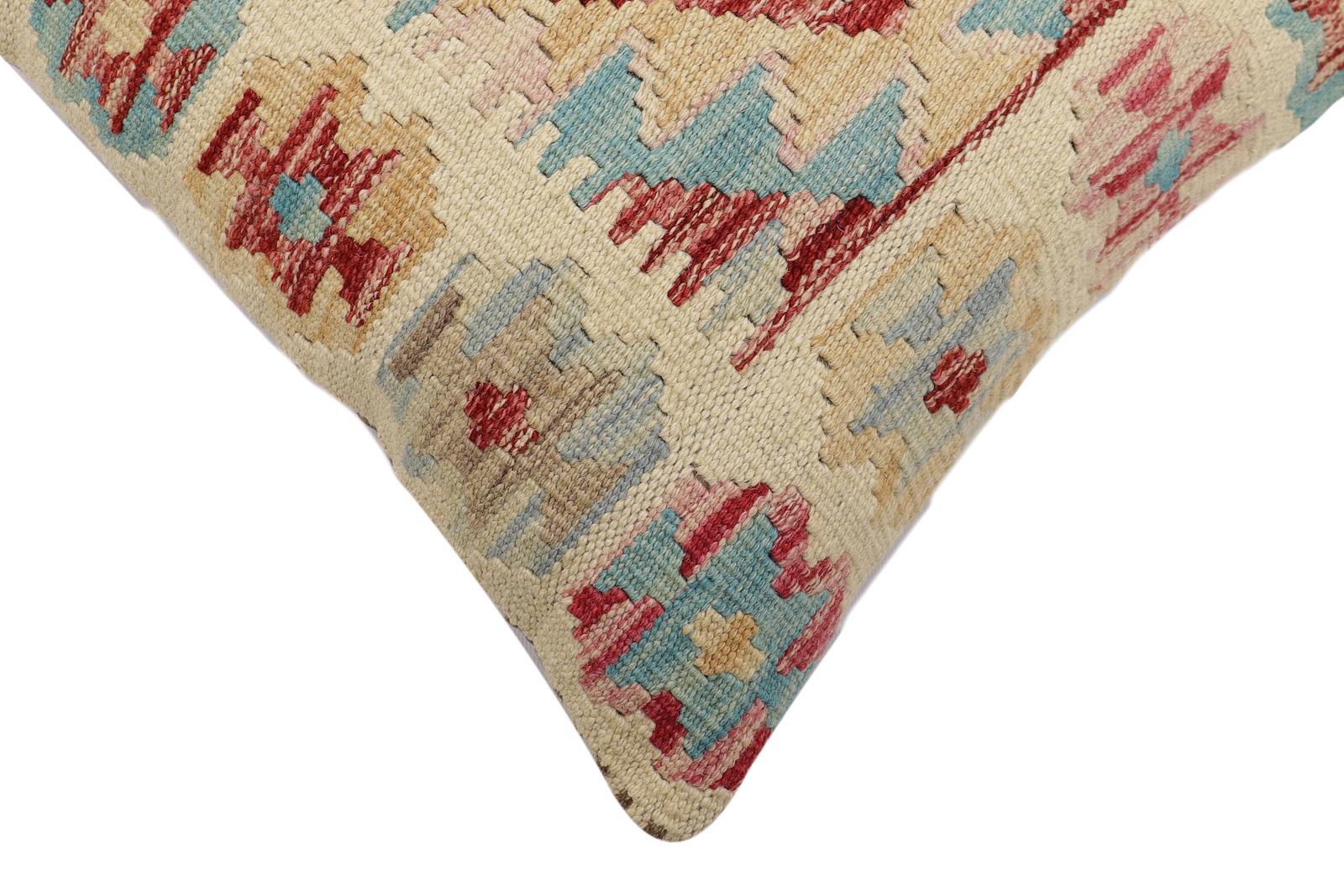 handmade Traditional Pillow Beige Red Hand-Woven SQUARE 100% WOOL Hand woven turkish pillow2 x 2