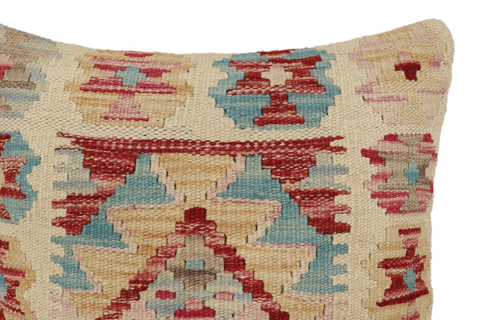 handmade Traditional Pillow Beige Red Hand-Woven SQUARE 100% WOOL Hand woven turkish pillow2 x 2