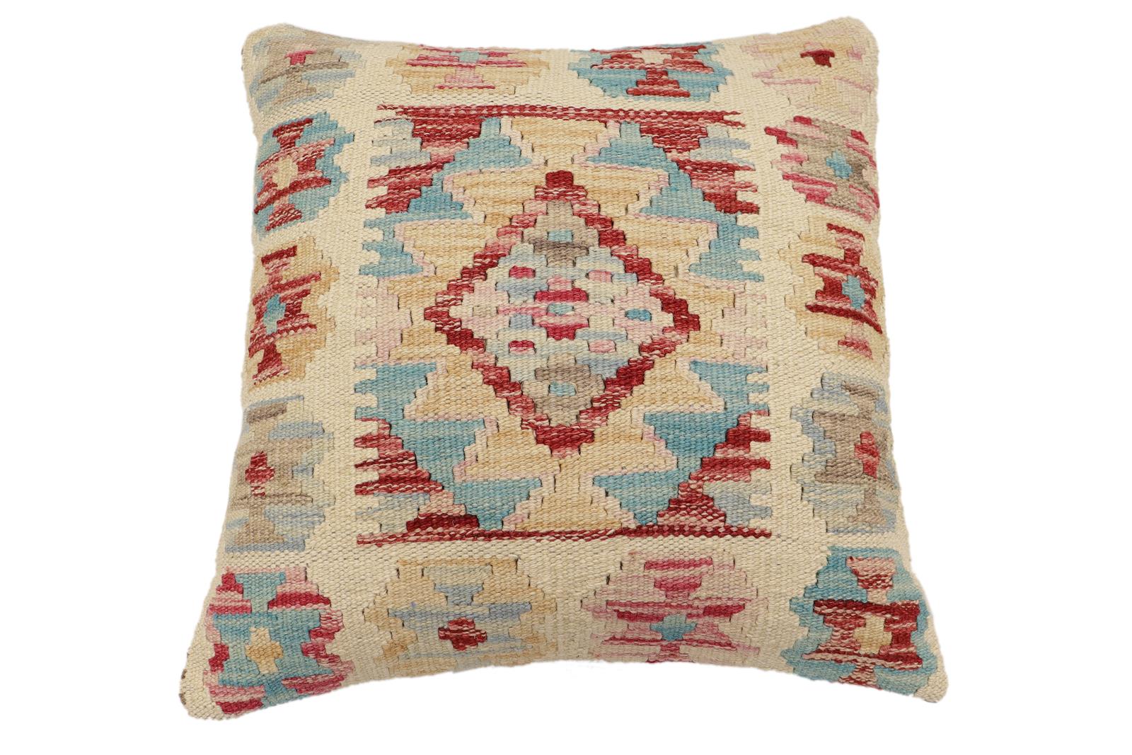 handmade Traditional Pillow Beige Red Hand-Woven SQUARE 100% WOOL Hand woven turkish pillow2 x 2