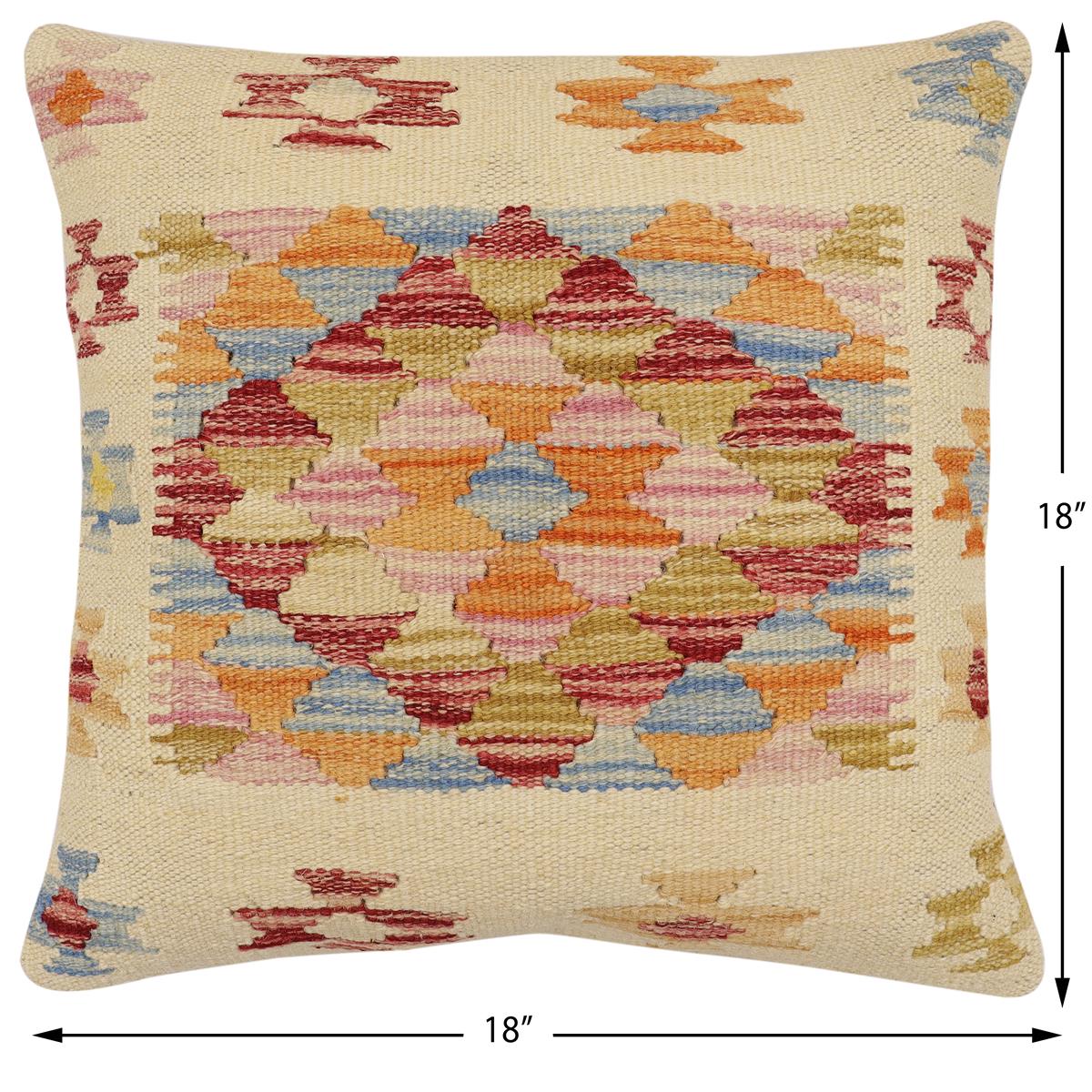 handmade Traditional Pillow Beige Rust Hand-Woven SQUARE 100% WOOL Hand woven turkish pillow2 x 2
