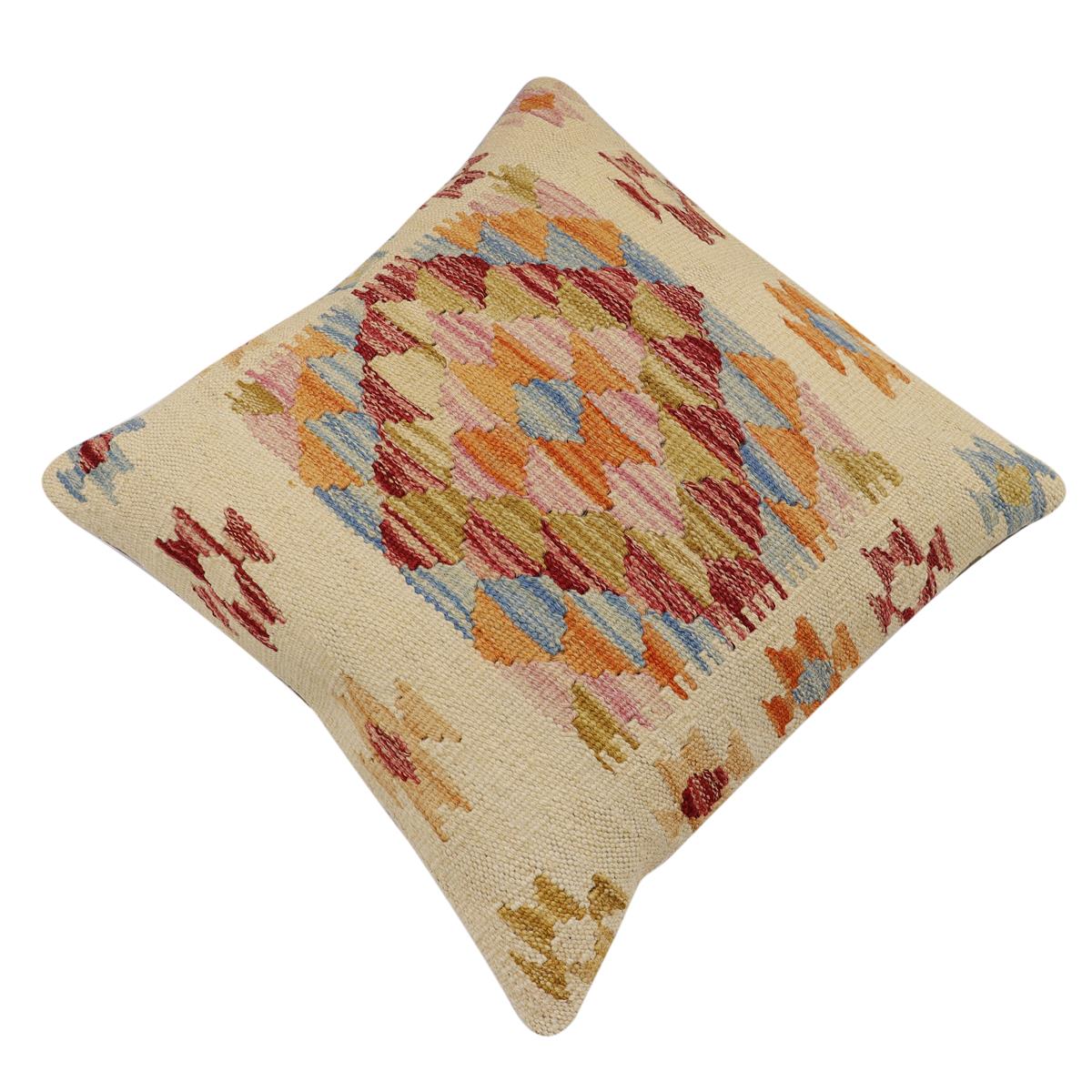 handmade Traditional Pillow Beige Rust Hand-Woven SQUARE 100% WOOL Hand woven turkish pillow2 x 2