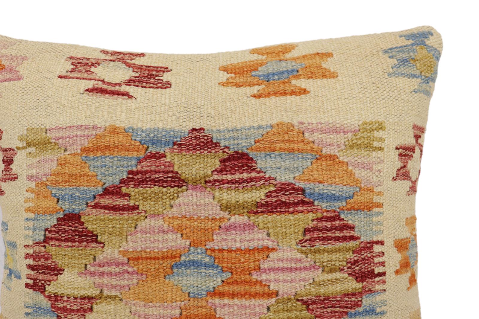 handmade Traditional Pillow Beige Rust Hand-Woven SQUARE 100% WOOL Hand woven turkish pillow2 x 2