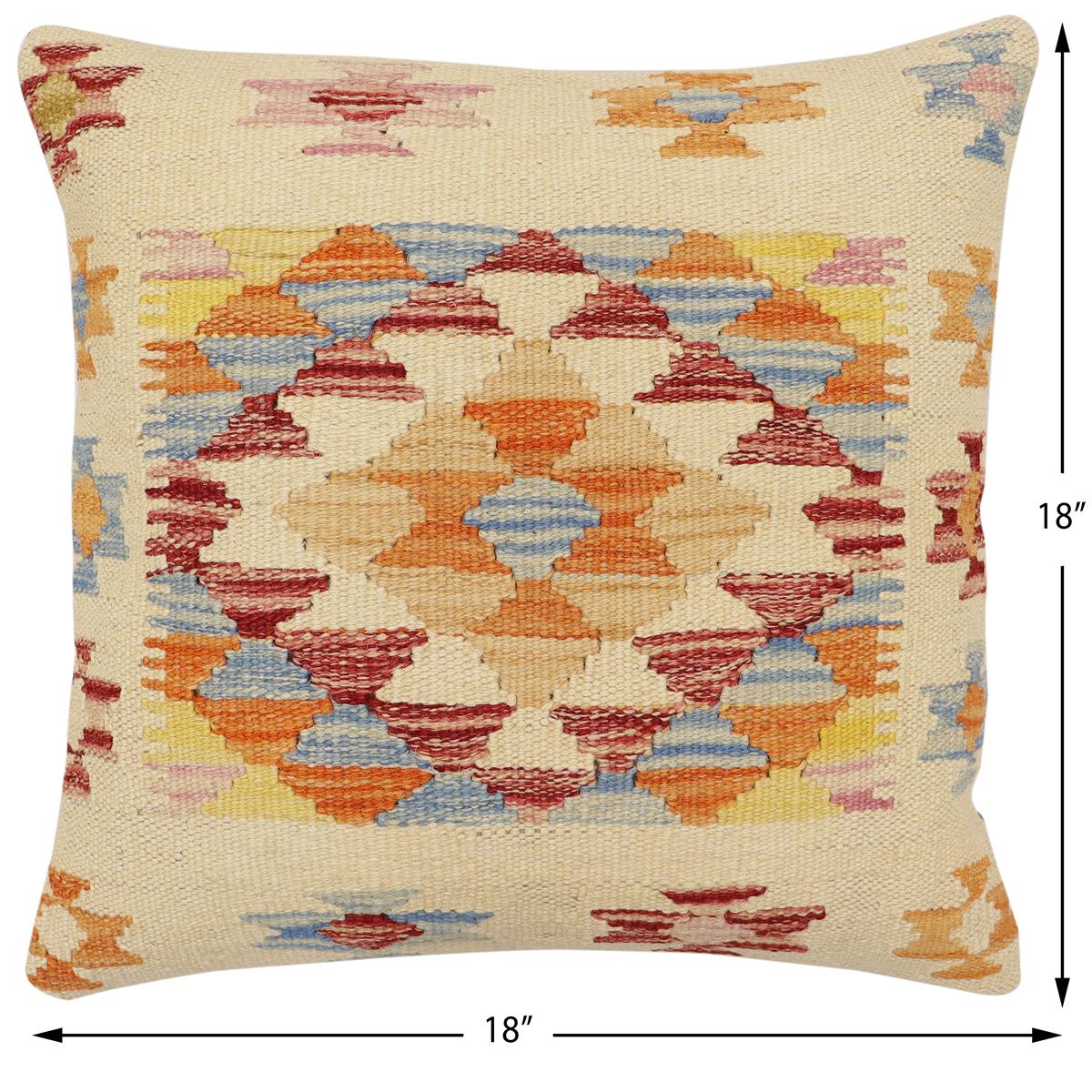 handmade Traditional Pillow Beige Rust Hand-Woven SQUARE 100% WOOL Hand woven turkish pillow2 x 2