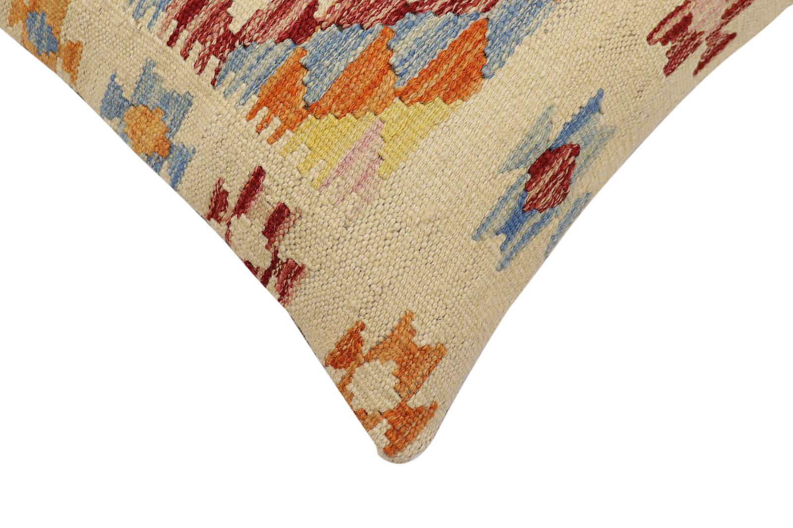 handmade Traditional Pillow Beige Rust Hand-Woven SQUARE 100% WOOL Hand woven turkish pillow2 x 2