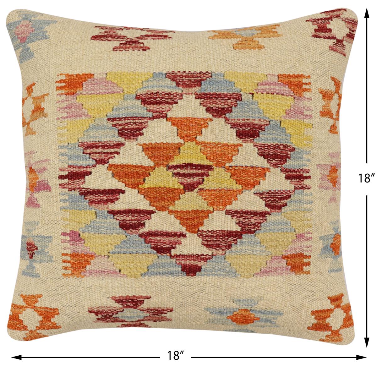 handmade Traditional Pillow Beige Rust Hand-Woven SQUARE 100% WOOL Hand woven turkish pillow2 x 2