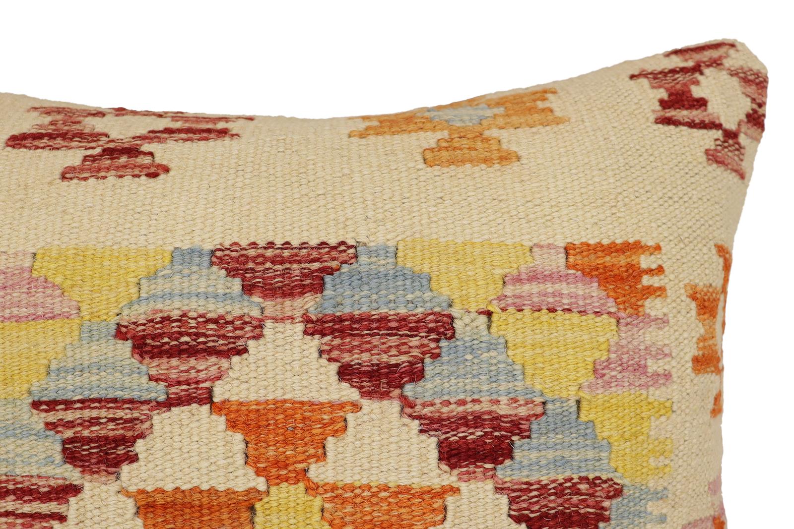 handmade Traditional Pillow Beige Rust Hand-Woven SQUARE 100% WOOL Hand woven turkish pillow2 x 2