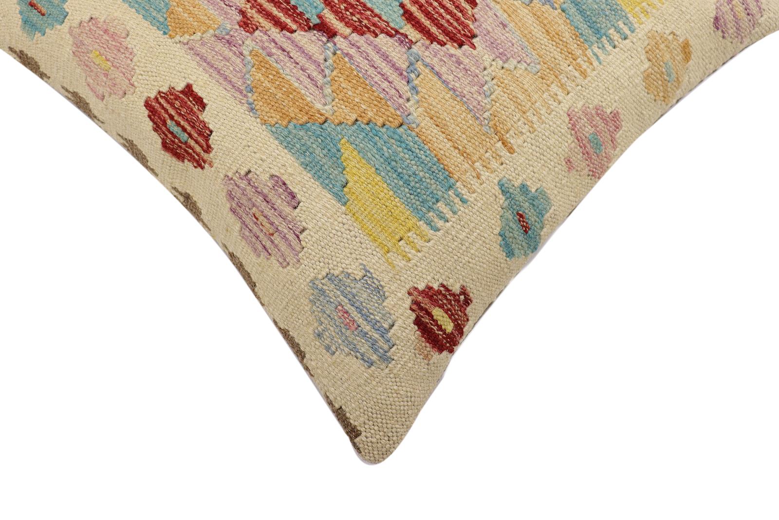 handmade Traditional Pillow Beige Red Hand-Woven SQUARE 100% WOOL Hand woven turkish pillow2 x 2
