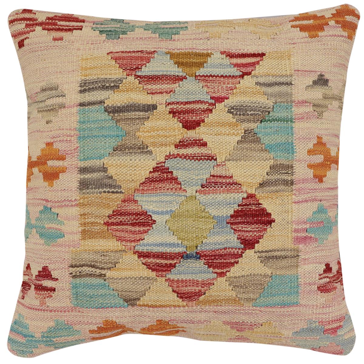 handmade Traditional Pillow Red Blue Hand-Woven SQUARE 100% WOOL Hand woven turkish pillow2 x 2