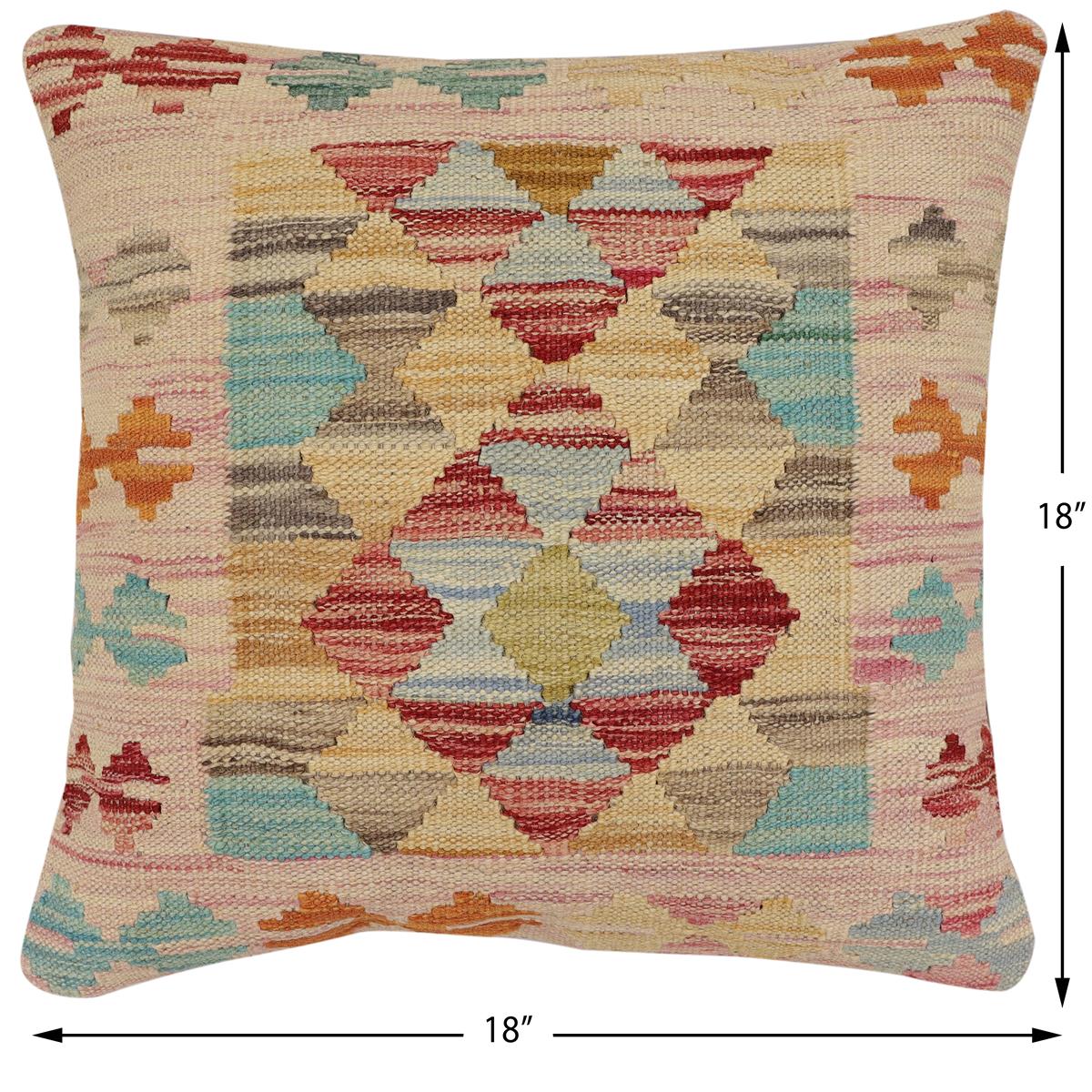handmade Traditional Pillow Red Blue Hand-Woven SQUARE 100% WOOL Hand woven turkish pillow2 x 2