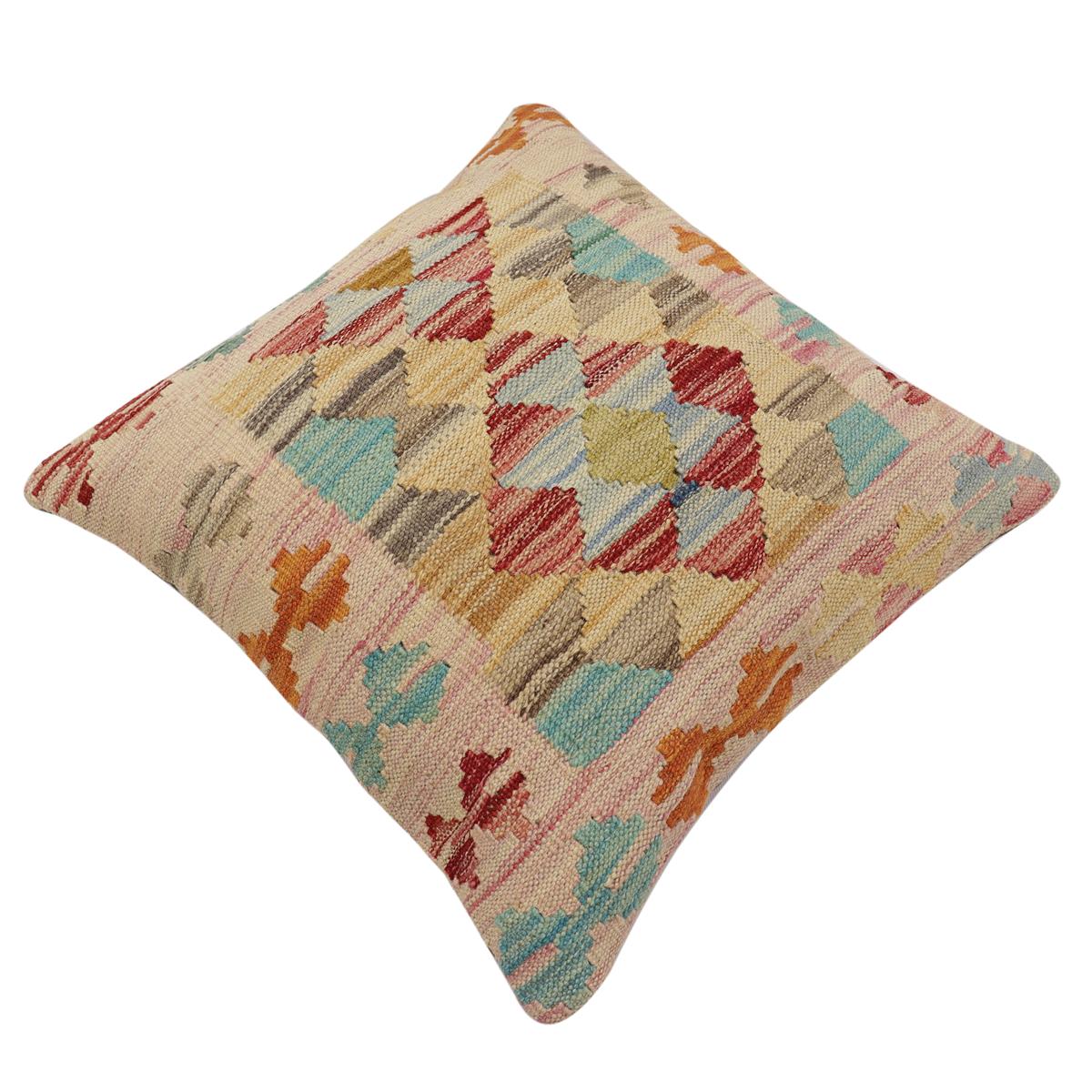 handmade Traditional Pillow Red Blue Hand-Woven SQUARE 100% WOOL Hand woven turkish pillow2 x 2