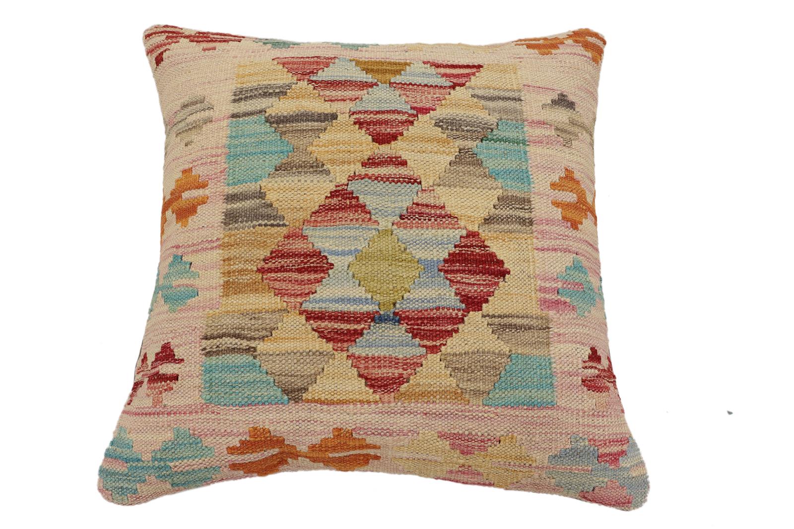 handmade Traditional Pillow Red Blue Hand-Woven SQUARE 100% WOOL Hand woven turkish pillow2 x 2