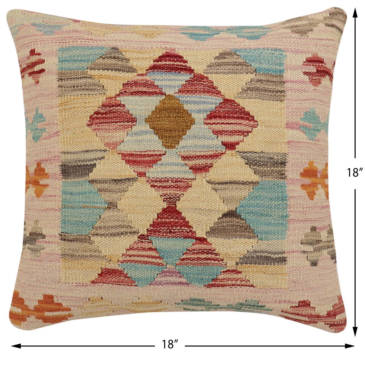 handmade Traditional Pillow Red Blue Hand-Woven SQUARE 100% WOOL Hand woven turkish pillow2 x 2