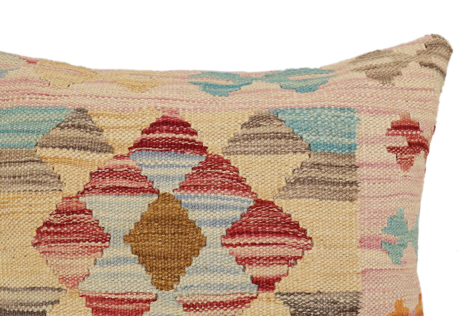 handmade Traditional Pillow Red Blue Hand-Woven SQUARE 100% WOOL Hand woven turkish pillow2 x 2