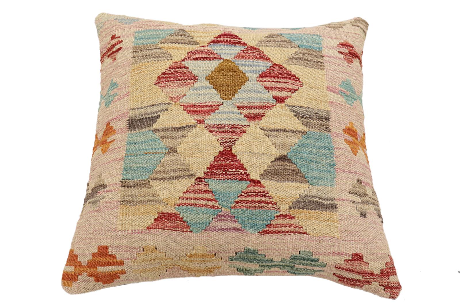 handmade Traditional Pillow Red Blue Hand-Woven SQUARE 100% WOOL Hand woven turkish pillow2 x 2