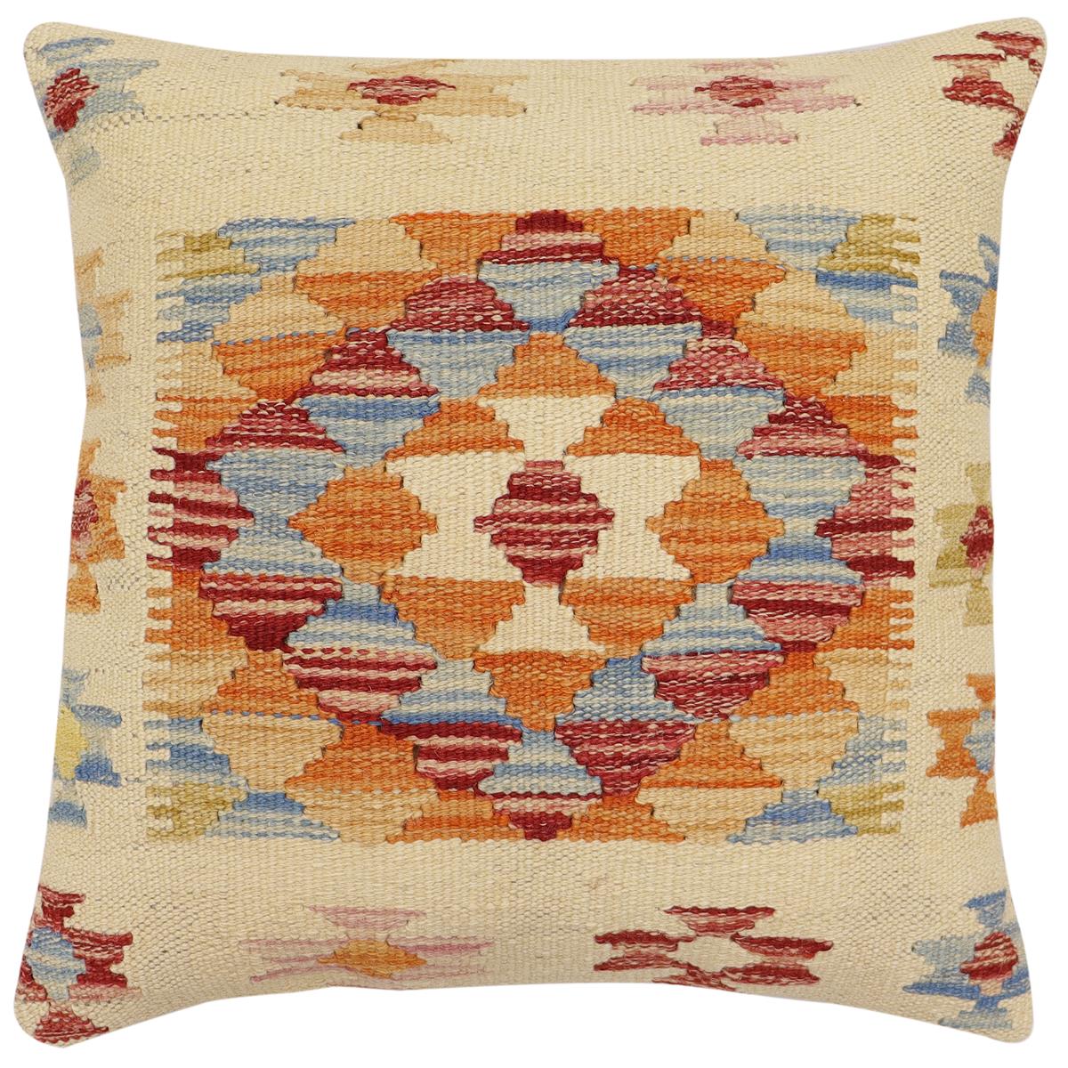 handmade Traditional Pillow Beige Rust Hand-Woven SQUARE 100% WOOL Hand woven turkish pillow2 x 2