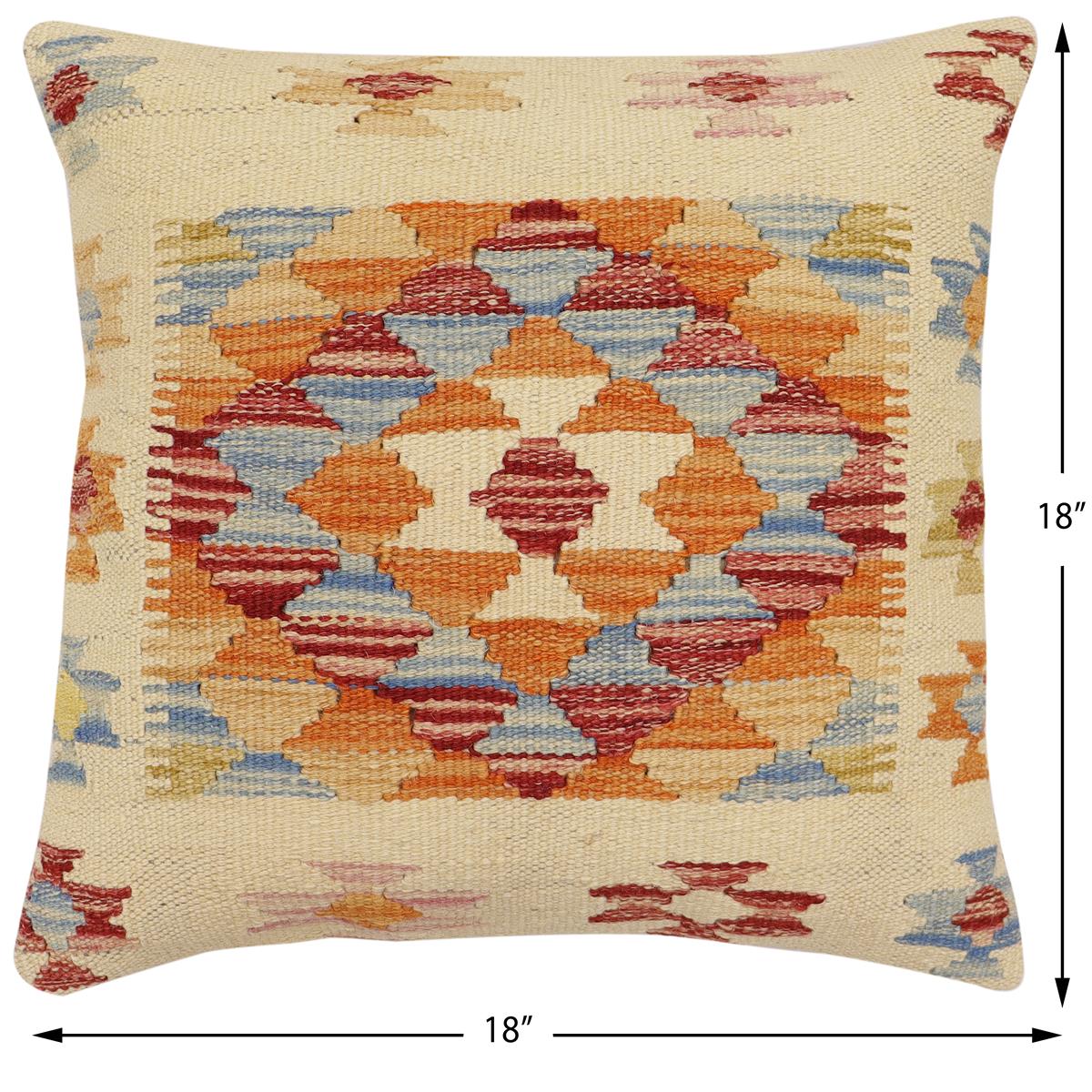 handmade Traditional Pillow Beige Rust Hand-Woven SQUARE 100% WOOL Hand woven turkish pillow2 x 2