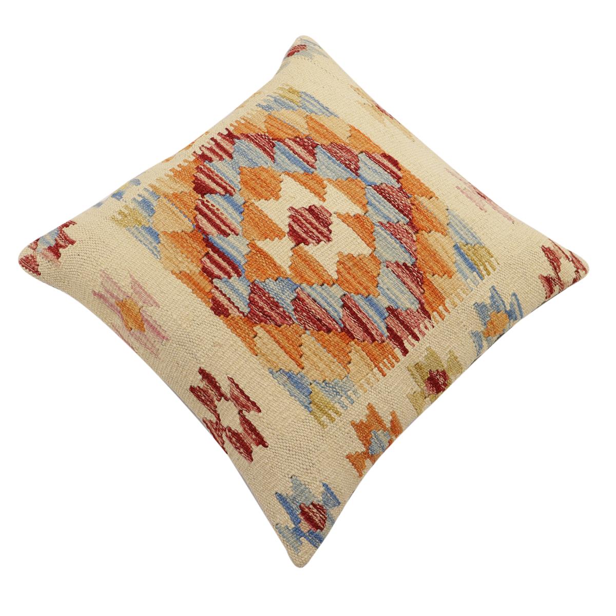 handmade Traditional Pillow Beige Rust Hand-Woven SQUARE 100% WOOL Hand woven turkish pillow2 x 2