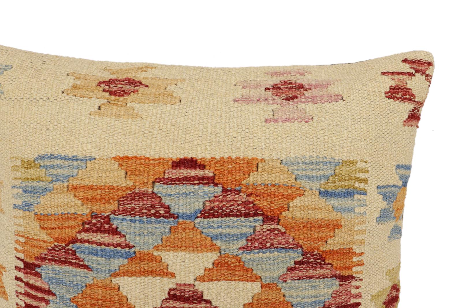handmade Traditional Pillow Beige Rust Hand-Woven SQUARE 100% WOOL Hand woven turkish pillow2 x 2