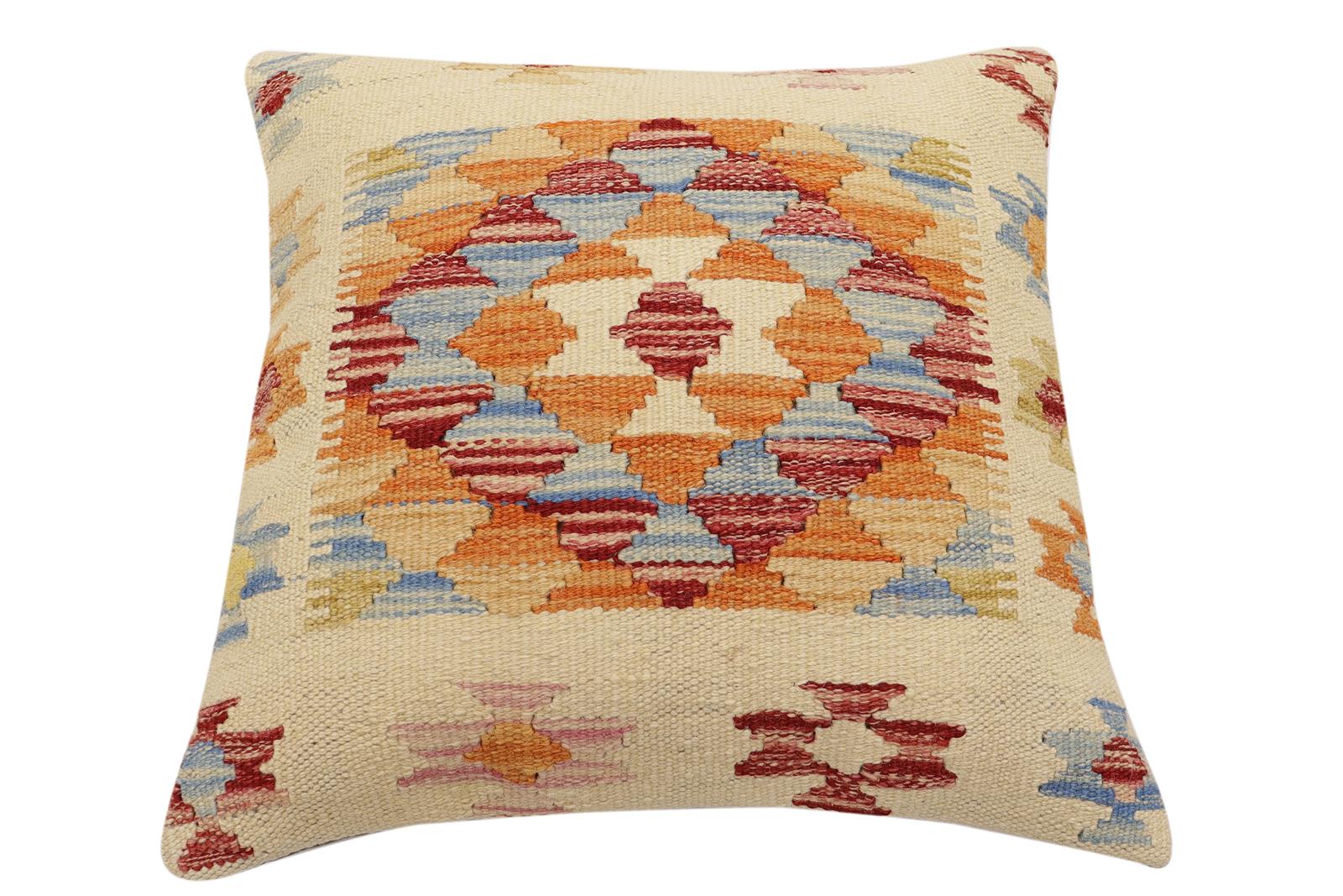 handmade Traditional Pillow Beige Rust Hand-Woven SQUARE 100% WOOL Hand woven turkish pillow2 x 2