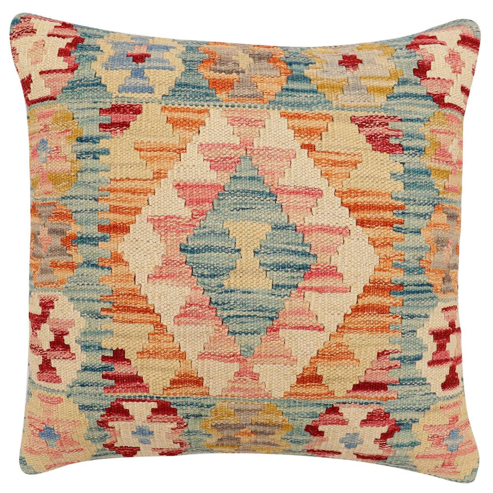 handmade Traditional Pillow Blue Rust Hand-Woven SQUARE 100% WOOL  Hand woven turkish pillow  3 x 5