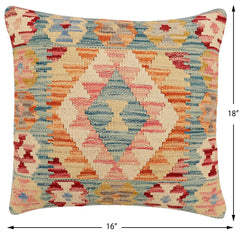 handmade Traditional Pillow Blue Rust Hand-Woven SQUARE 100% WOOL  Hand woven turkish pillow  3 x 5