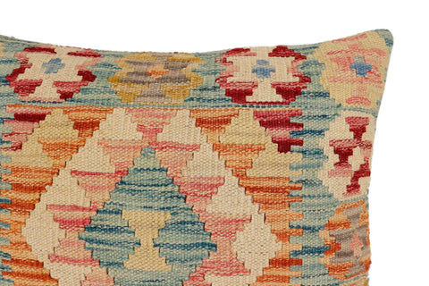 handmade Traditional Pillow Blue Rust Hand-Woven SQUARE 100% WOOL  Hand woven turkish pillow  3 x 5