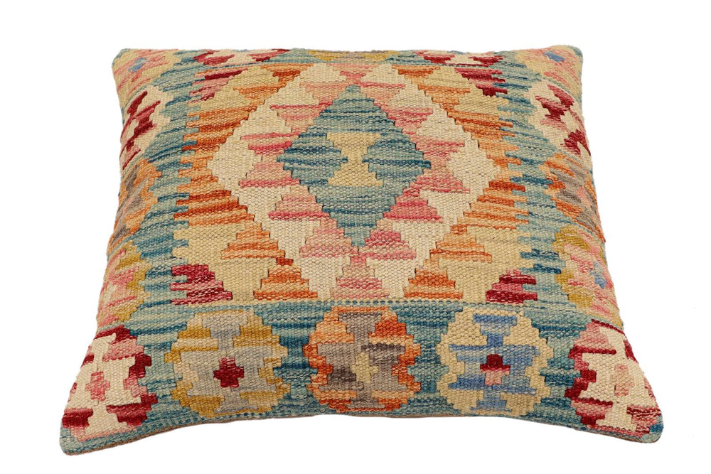 handmade Traditional Pillow Blue Rust Hand-Woven SQUARE 100% WOOL  Hand woven turkish pillow  3 x 5