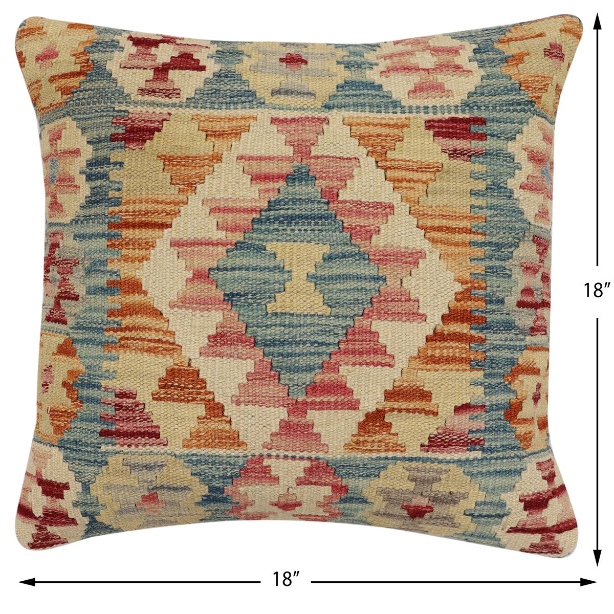 handmade Traditional Pillow Blue Rust Hand-Woven SQUARE 100% WOOL Hand woven turkish pillow2 x 2
