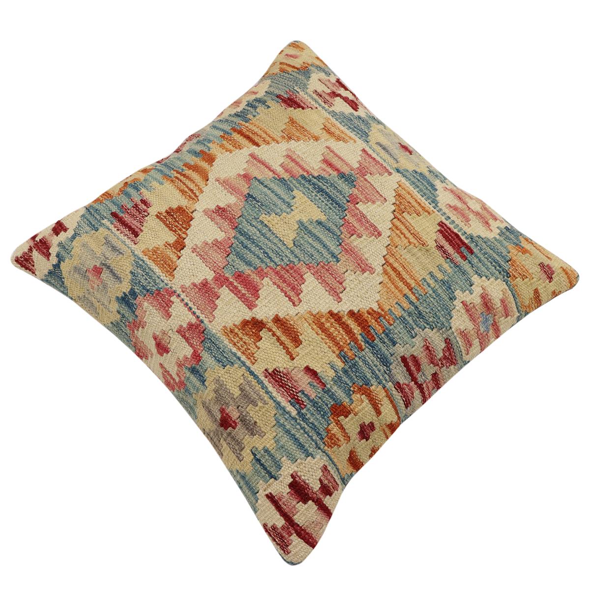 handmade Traditional Pillow Blue Rust Hand-Woven SQUARE 100% WOOL Hand woven turkish pillow2 x 2