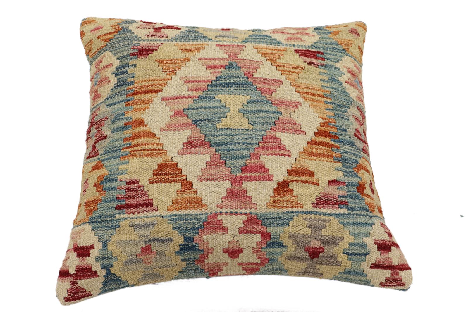 handmade Traditional Pillow Blue Rust Hand-Woven SQUARE 100% WOOL Hand woven turkish pillow2 x 2