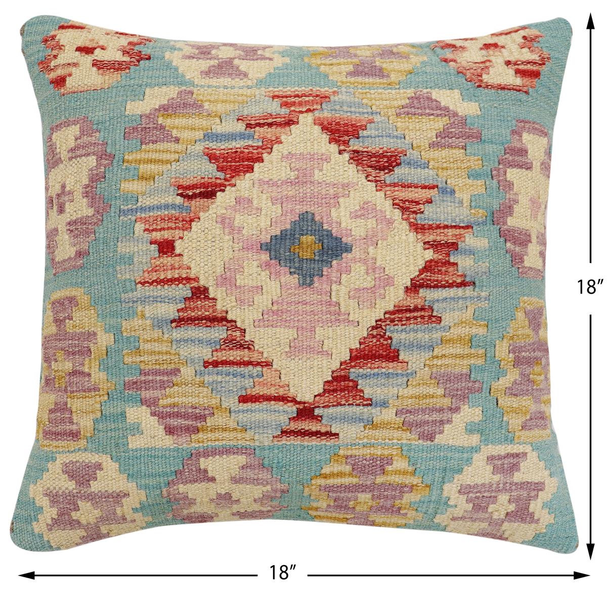 handmade Traditional Pillow Blue Rust Hand-Woven SQUARE 100% WOOL Hand woven turkish pillow2 x 2