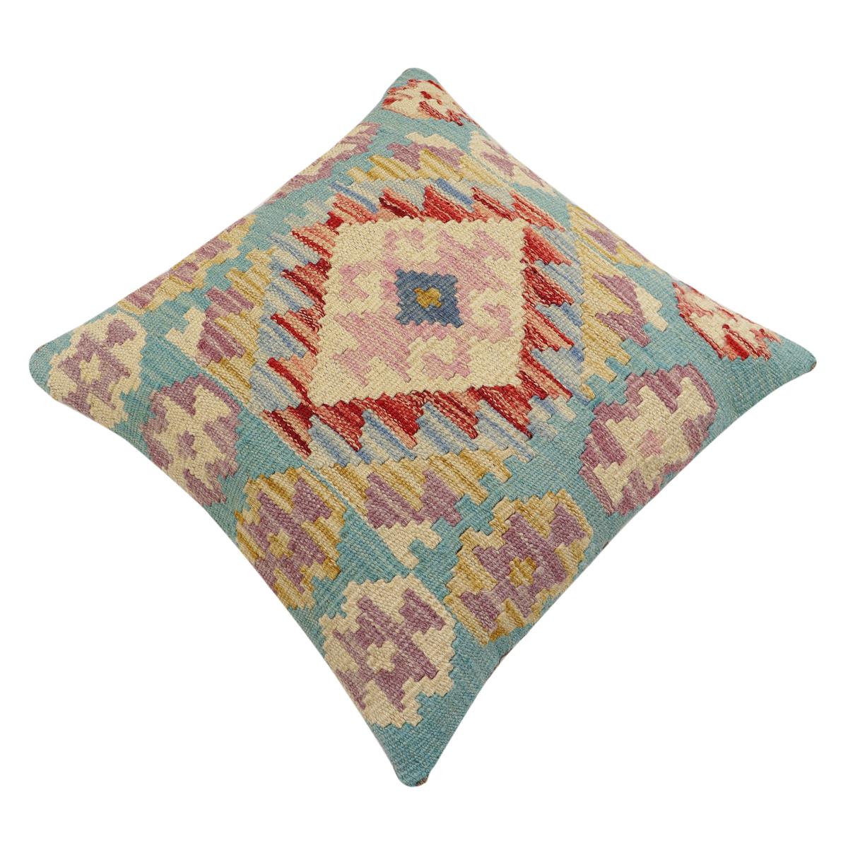 handmade Traditional Pillow Blue Rust Hand-Woven SQUARE 100% WOOL Hand woven turkish pillow2 x 2