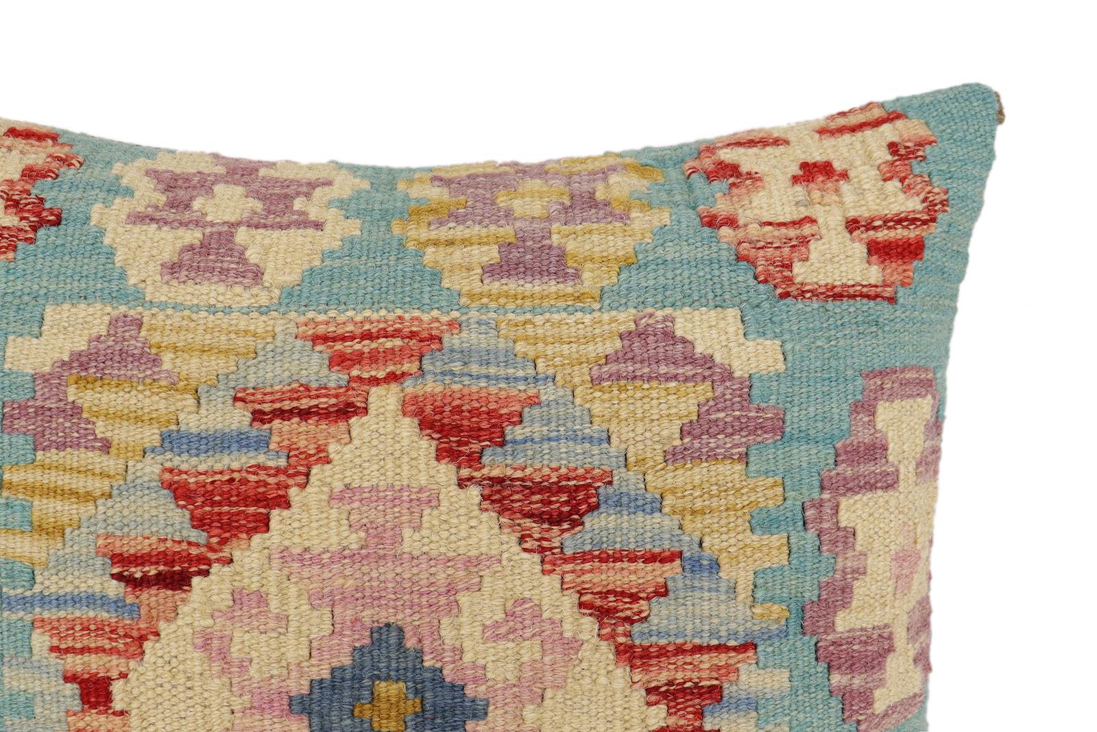 handmade Traditional Pillow Blue Rust Hand-Woven SQUARE 100% WOOL Hand woven turkish pillow2 x 2