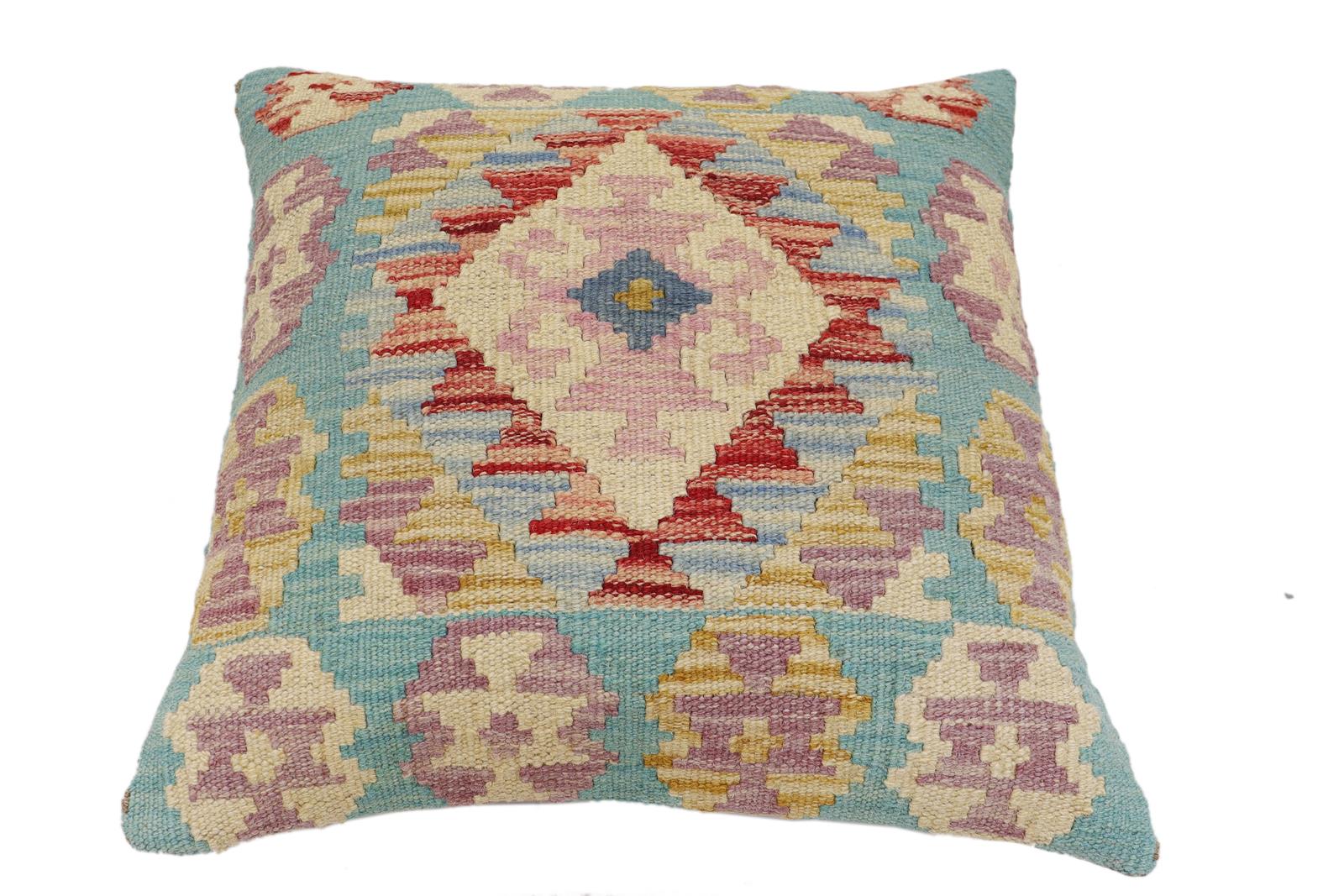 handmade Traditional Pillow Blue Rust Hand-Woven SQUARE 100% WOOL Hand woven turkish pillow2 x 2