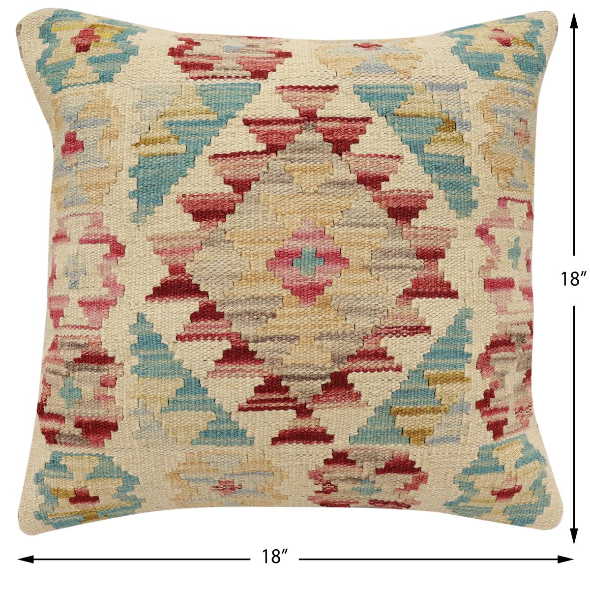 handmade Traditional Pillow Beige Red Hand-Woven SQUARE 100% WOOL Hand woven turkish pillow2 x 2