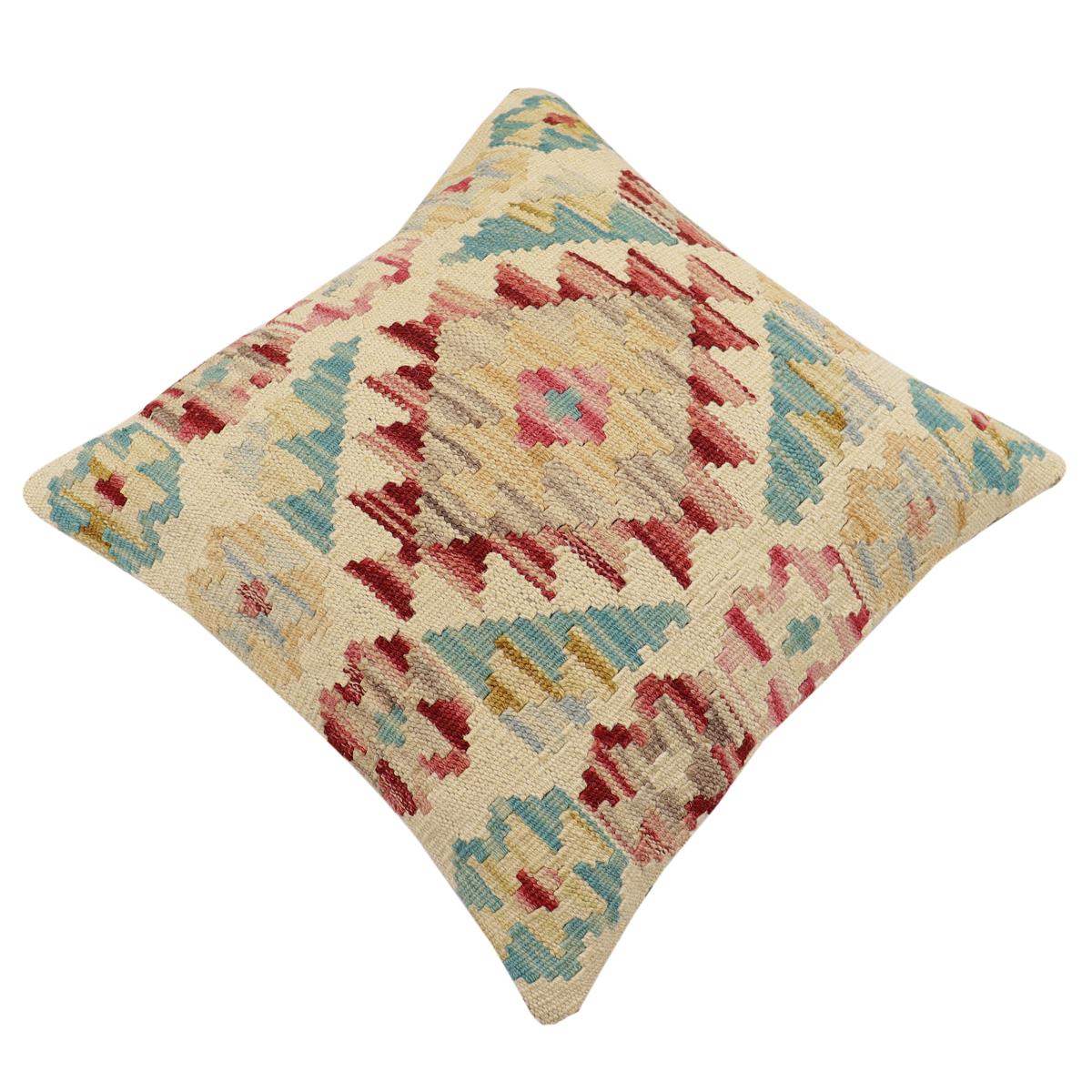 handmade Traditional Pillow Beige Red Hand-Woven SQUARE 100% WOOL Hand woven turkish pillow2 x 2